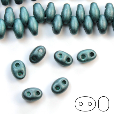 Preciosa Czech Glass 2-Hole Seed Bead - Twin 2.5x5MM MATTE PEARL DK BLUE 28958 Strung