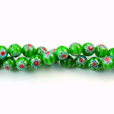 Glass Millefiori Bead - Round 06MM GREEN BLUE RED (18)