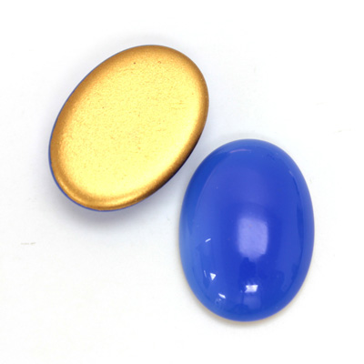 Glass Medium Dome Foiled Cabochon - Oval 25x18MM OPAL BLUE