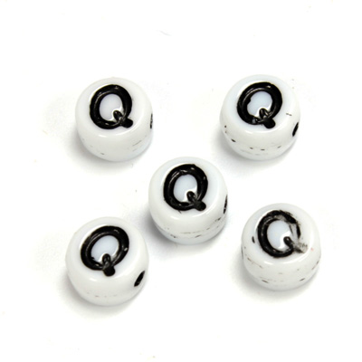 Czech Pressed Glass Engraved Bead - Alphabet 6MM BLACK ON WHITE