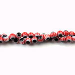 Glass Millefiori Bead - Round 04MM LT RED WHITE BLACK (31)