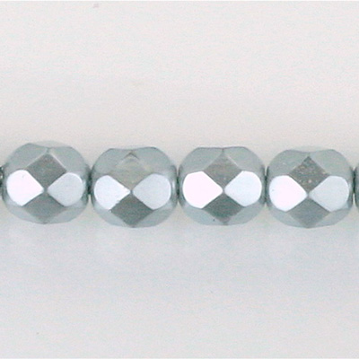 Czech Glass Pearl Faceted Fire Polish Bead - Round 08MM LT GREY 70483