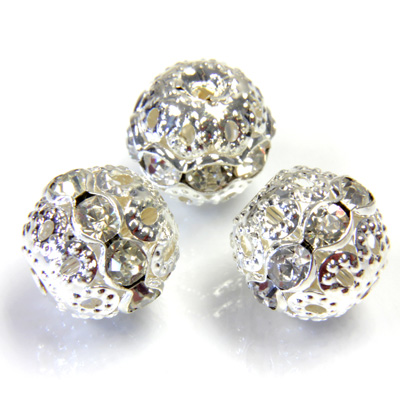 Filigree Rhinestone Ball with Center Line Crystals - 12MM CRYSTAL-SILVER