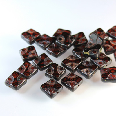 Czech Glass Fire Polish Bead Cut & Engraved Window 10x10MM DARK TOPAZ with DIFFUSION COATING