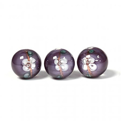 Czech Glass Lampwork Bead - Smooth Round 12MM Flower WHITE ON AMETHYST  (04886)