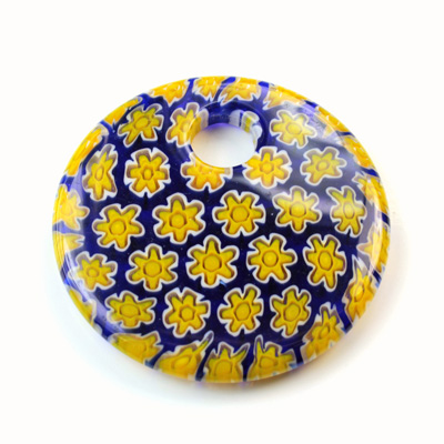 Glass Millefiori Pendant - Round Hoop 38MM BLUE YELLOW (25)