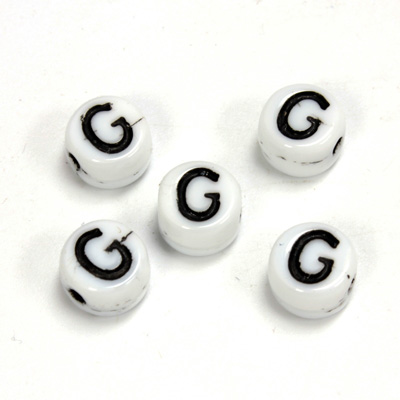 Czech Pressed Glass Engraved Bead - Alphabet 6MM BLACK ON WHITE