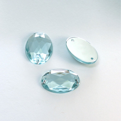 Plastic Flat Back 2-Hole Foiled Sew-On Stone - Oval 18x13MM LT AQUA