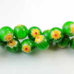 Glass Millefiori Bead - Round 10MM GREEN YELLOW RED (11)