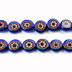 Glass Millefiori Bead - Flat Round 10x4MM BLUE WHITE RED (27)