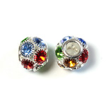 Rhinestone Bead with Large Hole Silver Plated Center - Round 14MM LT MULTI SILVER