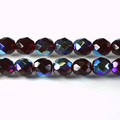 Czech Glass Fire Polish Bead - Round 08MM GARNET AB