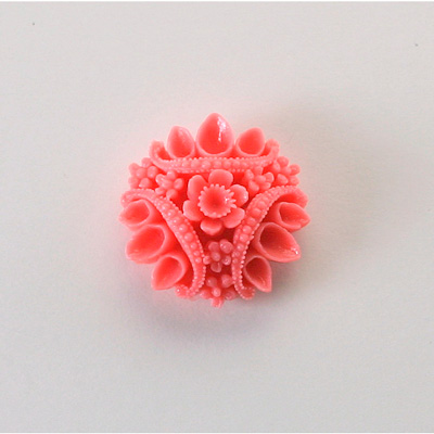 Plastic Carved Flower - Cluster Round 18MM CORAL