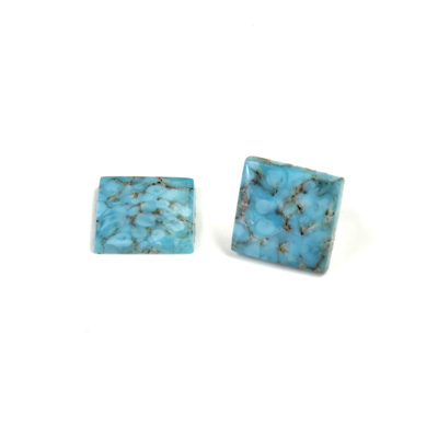 Czech Glass Low Dome Buff Top Cabochon - Lampwork Square 10x10MM TURQUOISE MATRIX