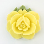 Plastic Flower Pendant with Hole Rose Resin 33MM MATTE Yellow Petals with Olive Leaves