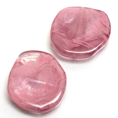 Plastic  Bead - Mixed Color Smooth Flat Abstract 25MM DK ROSE QUARTZ