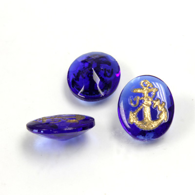 Glass Point Back Intaglio Insignia Top Oval 12x10MM NAVY GOLD on SAPPHIRE