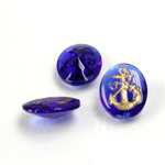 Glass Point Back Intaglio Insignia Top Oval 12x10MM NAVY GOLD on SAPPHIRE