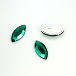 Plastic Flat Back Foiled Rose Cut Rhinestone - Navette 15x7MM EMERALD