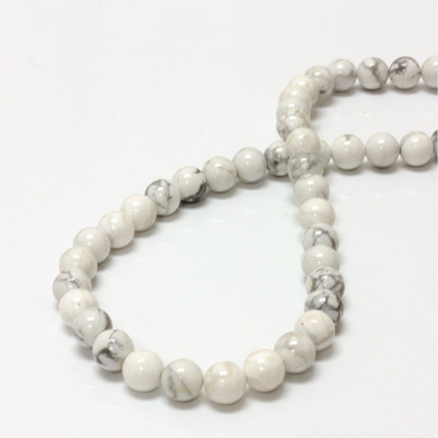 Gemstone Bead - Smooth Round 1.2MM Diameter Hole 08MM WHITE HOWLITE