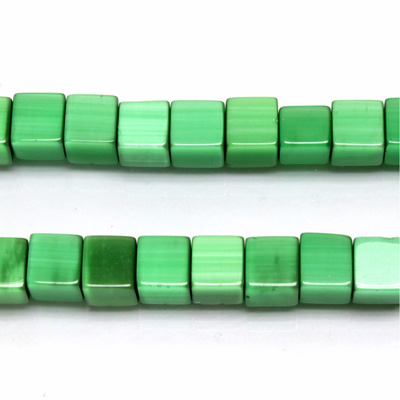 Fiber Optic Synthetic Cat's Eye Bead - Smooth Cube 06x6MM CAT'S EYE GREEN