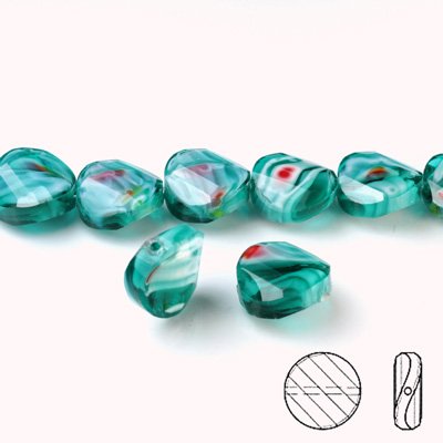 Chinese Cut Crystal Millefiori Bead - Round Twist 14MM TEAL