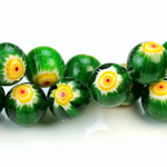 Glass Millefiori Bead - Round 12MM GREEN YELLOW RED (11)