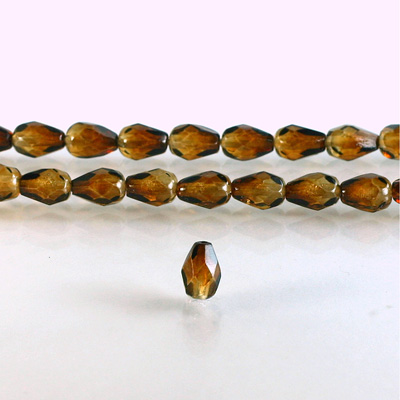 Czech Glass Fire Polish Bead - Pear 07x5MM Coated BROWN-CRYSTAL 69012