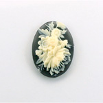 Plastic Cameo - Flowers Oval 25x18MM IVORY ON BLACK