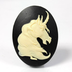 Plastic Cameo - Unicorn Head Oval 40x30MM IVORY ON BLACK