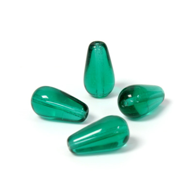 Czech Pressed Glass Bead - Smooth Pear 13x7MM EMERALD