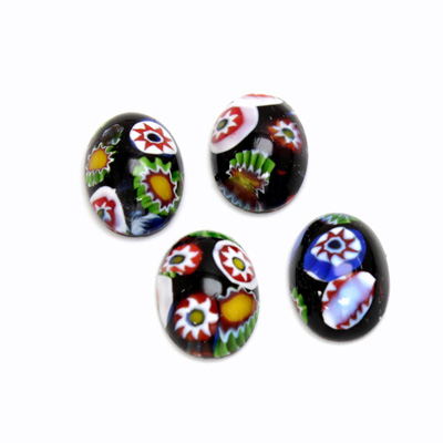 Glass Medium Dome Lampwork Cabochon - Oval 14x10MM VENETIAN BLACK MOSAIC (03105)