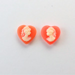 Plastic Cameo - Woman with Ponytail Heart 11x10MM IVORY ON CORNELIAN