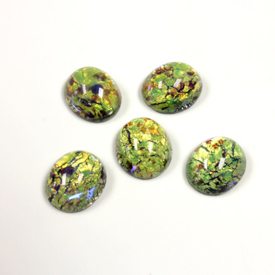 Glass Medium Dome Lampwork Cabochon - Oval 12x10MM COLOR OPAL LIGHT GREEN (0625)
