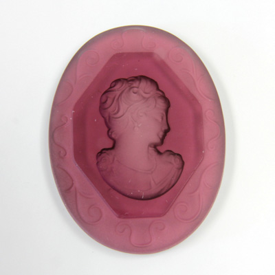 German German Glass Flat Back Reverse Carved Intaglio Back Woman's Head - Oval 40x30MM MATTE AMETHYST