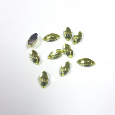 Plastic Flat Back Foiled Cabochon - Navette 08x4MM JONQUIL