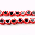 Glass Millefiori Bead - Flat Round 08x4MM ORANGE WHITE BLACK (38)