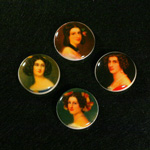 German Plastic Porcelain Decal Painting - Woman Portraits Round 18MM ON CHALKWHITE BASE