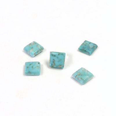 Glass Low Dome Buff Top Cabochon - Lampwork Square 06x6MM TURQUOISE MATRIX