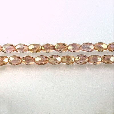 Czech Glass Fire Polish Bead - Oval 06x4MM LUMI COATED ROSE