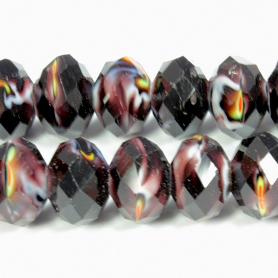 Chinese Cut Crystal Millefiori Bead - Rondelle 12MM BLACK
