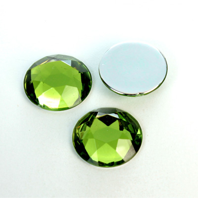 Plastic Flat Back Foiled Rose Cut Rhinestone - Round 18MM OLIVINE