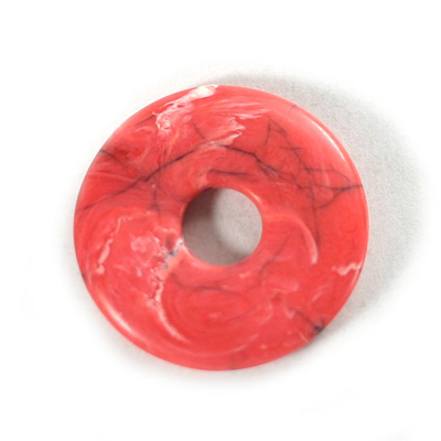 Plastic  Bead - Mixed Color Smooth Round Donut 30MM CORAL MATRIX
