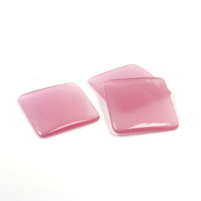 Fiber-Optic Flat Back Buff Top Straight Side Stone - Square 16x16MM CAT'S EYE LT PINK