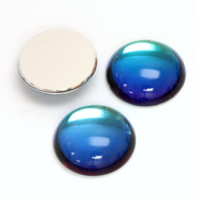 Glass Medium Dome Foiled Cabochon - Round 18MM Coated BERMUDA BLUE