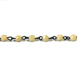 Linked Bead Chain Rosary Style with Glass Fire Polish Bead - Round 4MM DK IVORY-JET