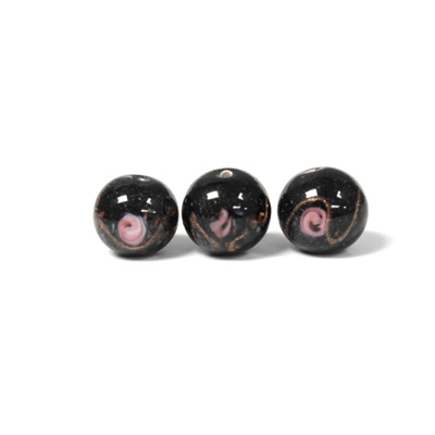 Czech Glass Lampwork Bead - Smooth Round 10MM Flower ON BLACK (40056)