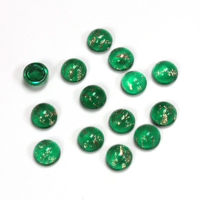 Glass Medium Dome Lampwork Cabochon - Round 05MM GOLD FLECK EMERALD (05053)