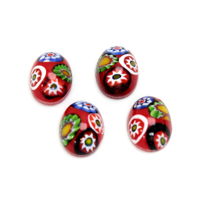 Glass Medium Dome Lampwork Cabochon - Oval 14x10MM VENETIAN RED MOSAIC (03104)