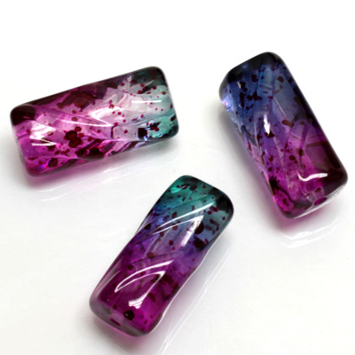 Plastic Bead - Two Tone Speckle Color Etched Cylinder 23x10MM BLUE PURPLE